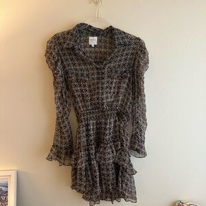 Miss Los Angeles Long Sleeve Navy Patterned Mini Dress